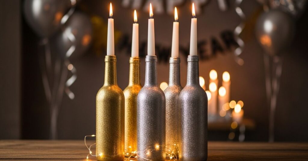 Sparkly Wine Bottle Candle Holders