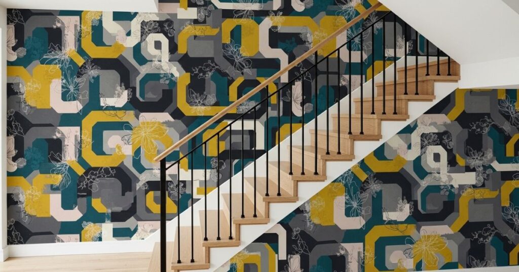Staircase Wall with Bold Wallpaper