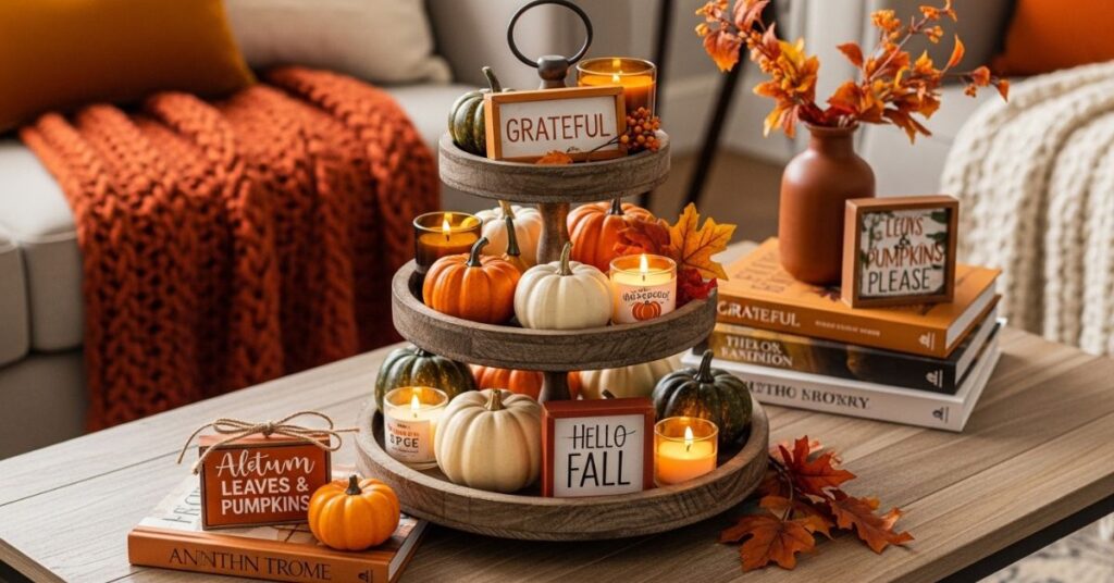 Tiered Tray Fall Decor Setup