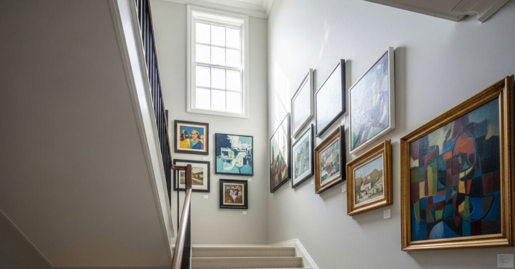 Vertical Art Arrangement for High Walls