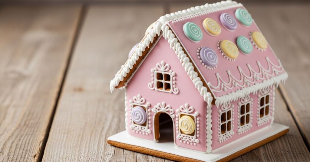 Vintage Pastel Pink Gingerbread House