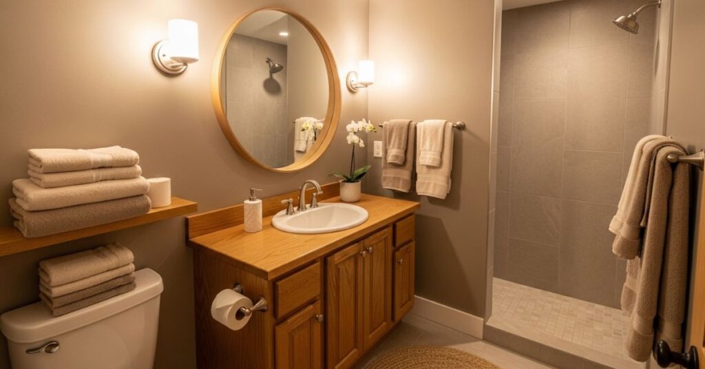 Warm Taupe Bathroom with Cozy Vibes