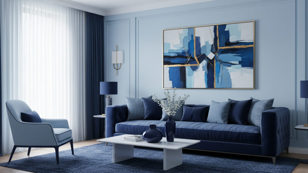 Accent Pieces in Deeper Blue Shades for Contrast