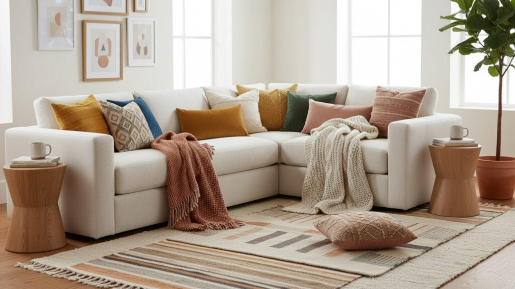 add affordable decorative throw pillows and textiles