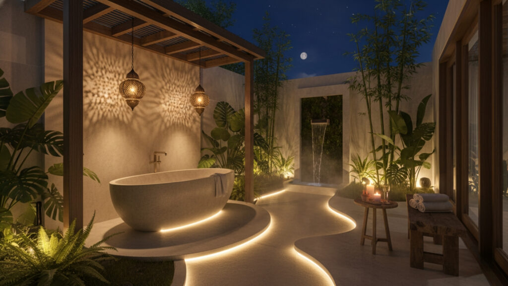 Ambient Lighting for Evening Outdoor Bathrooms