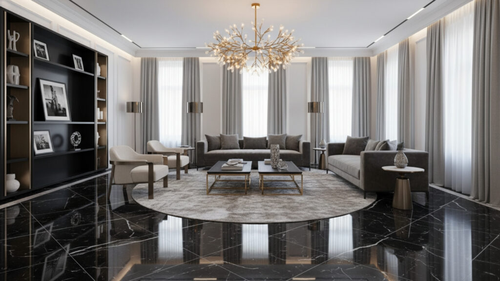 black marble flooring for a bold luxury statement