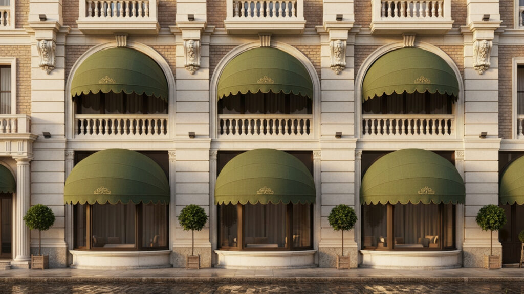 Curved Dome Awnings for Elegant Window Accents