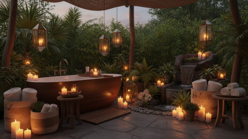 Decorative Elements for a Spa-Like Outdoor Bathroom