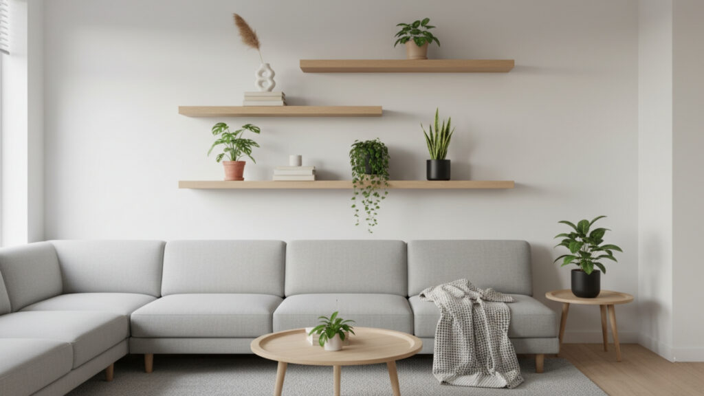 Floating Wooden Shelves for Minimalist Storage