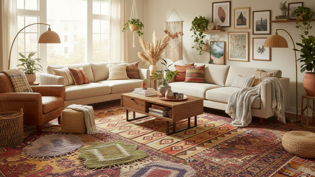 Incorporate Layered Rugs to Add Texture and Bohemian Warmth