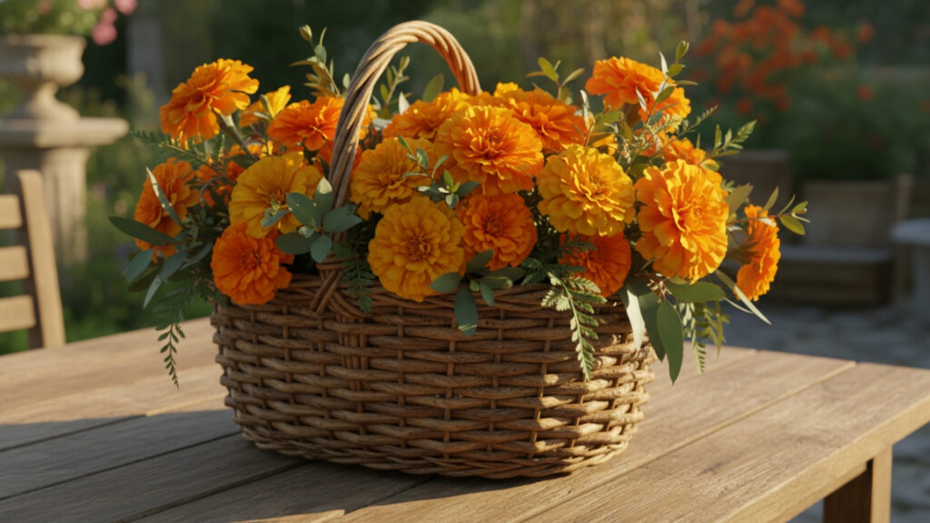 Marigold Basket Arrangements for Rustic Decor