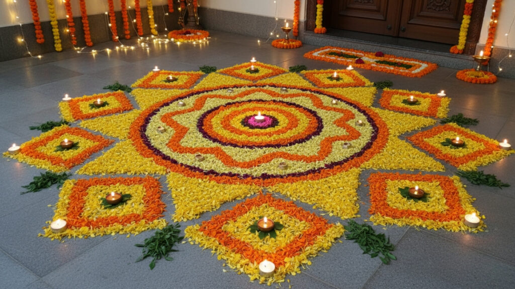 Marigold Rangoli Decorations for Festive Floors