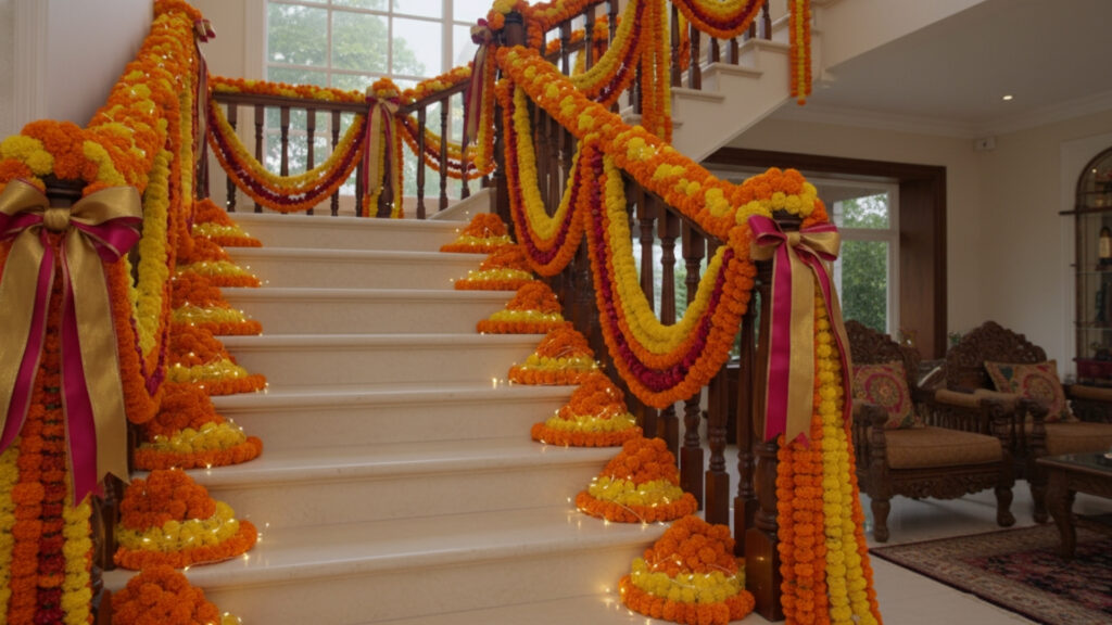 Marigold Staircase Decor for Festive Homes