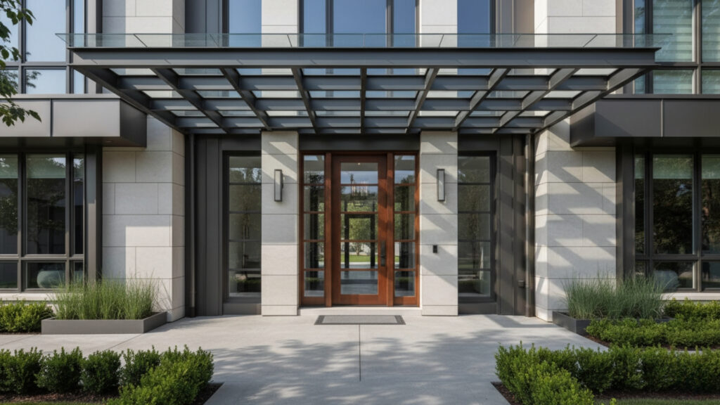 Metal Porch Awnings with Built-In LED Lighting