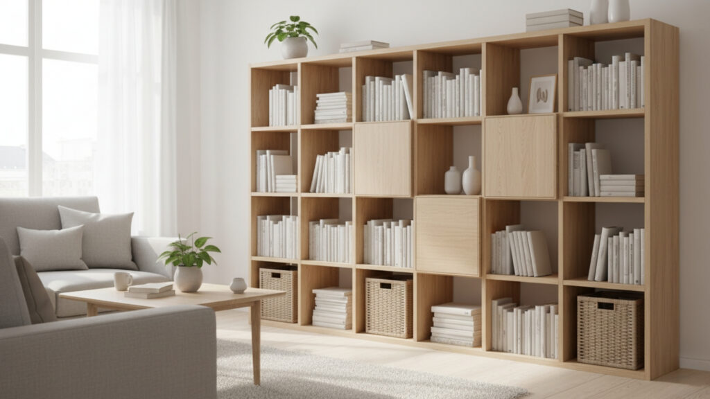 Modular Cube Shelving for Flexible Living Room Design