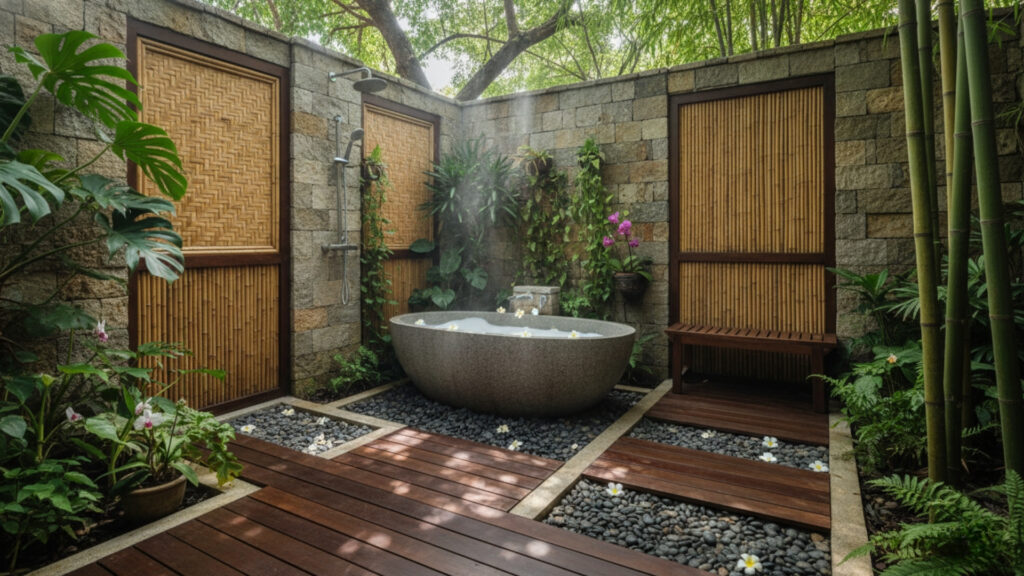 Nature-Inspired Outdoor Bathrooms with Organic Materials