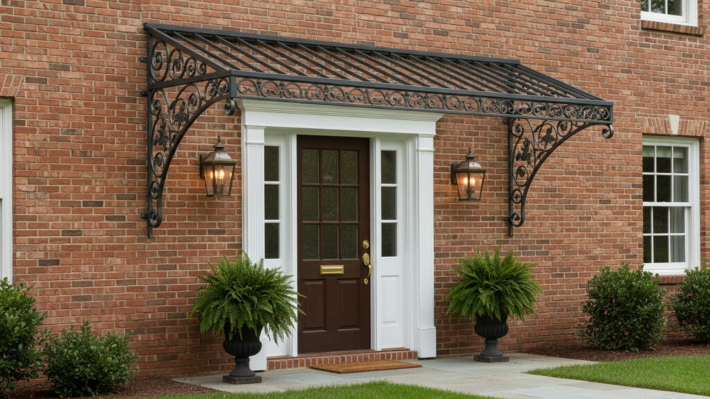 Ornamental Metal Awnings with Decorative Brackets