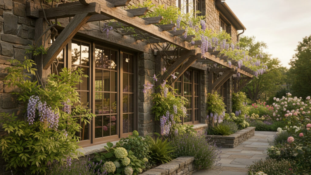 Pergola-Style Window Awnings for Decorative Shade