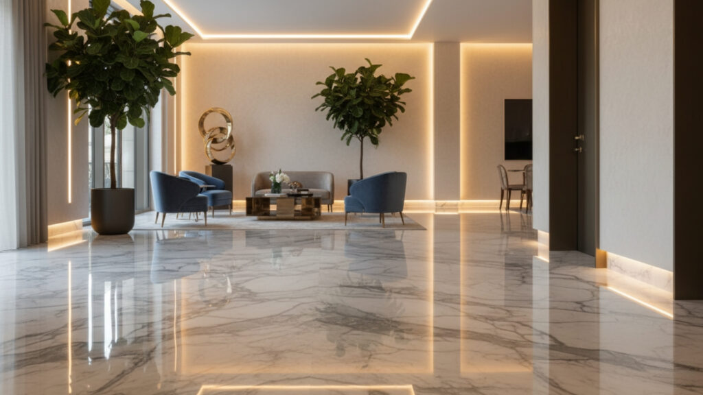 polished marble floors for a glossy luxury finish