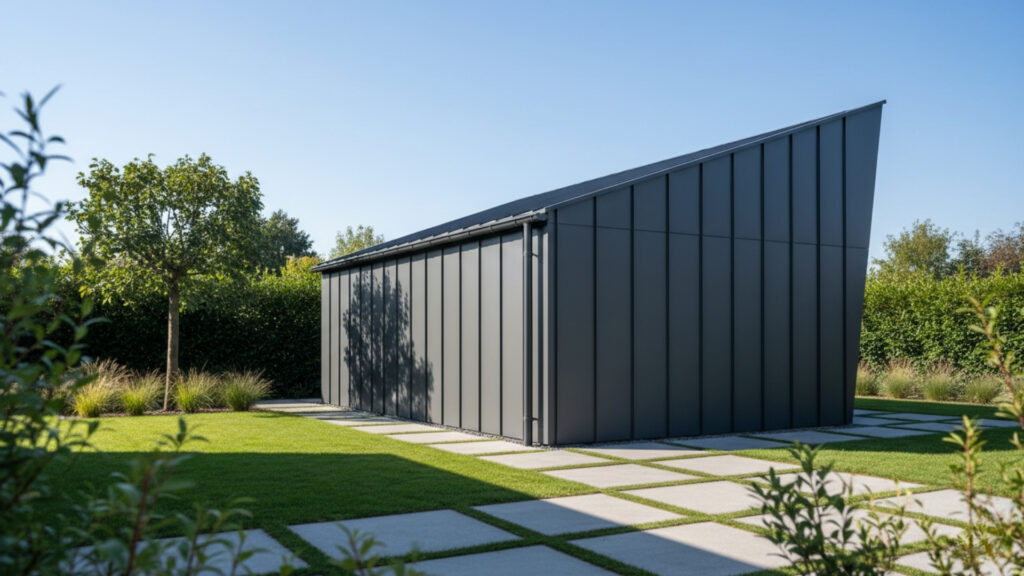 Shed with Slanted Roof for Modern Aesthetic and Rain Protection