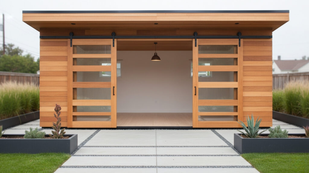 Shed with Sliding Doors for Space Efficiency