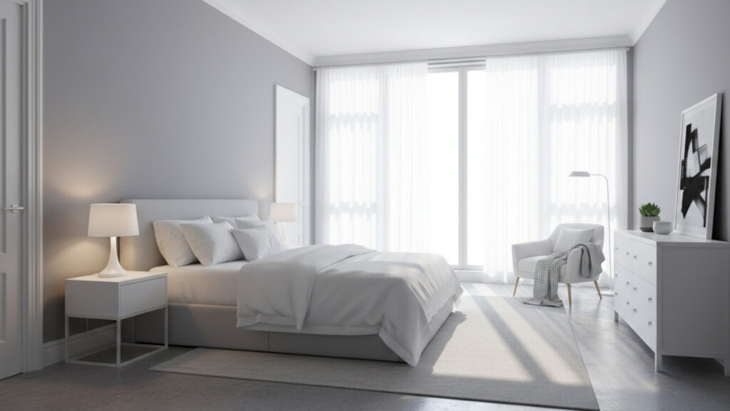 Soft Gray Walls Paired with Crisp White Accents for Serenity