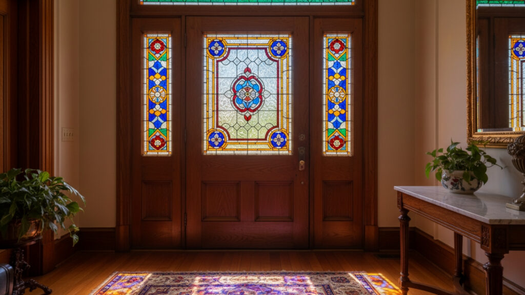 Stained Glass Wooden Doors for Color and Warmth