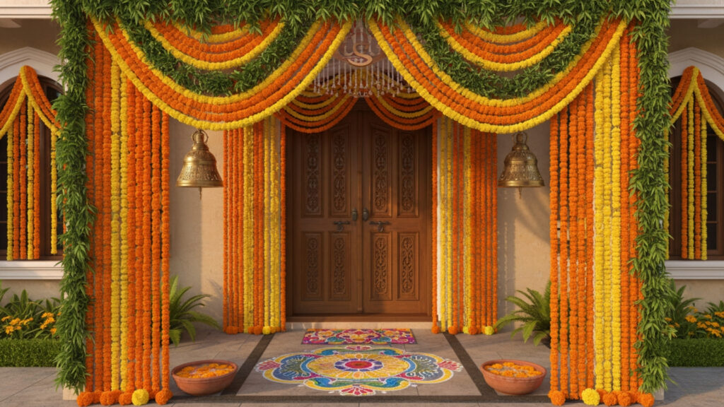 Traditional Marigold Garlands for Festive Door Decor