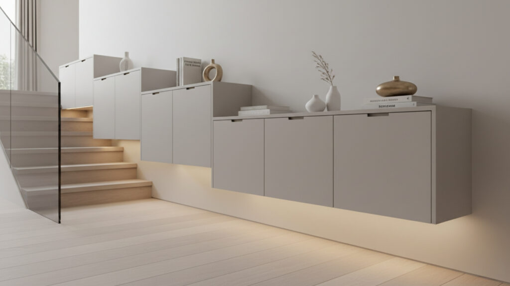 Use Wall-Mounted Cabinets Along the Staircase
