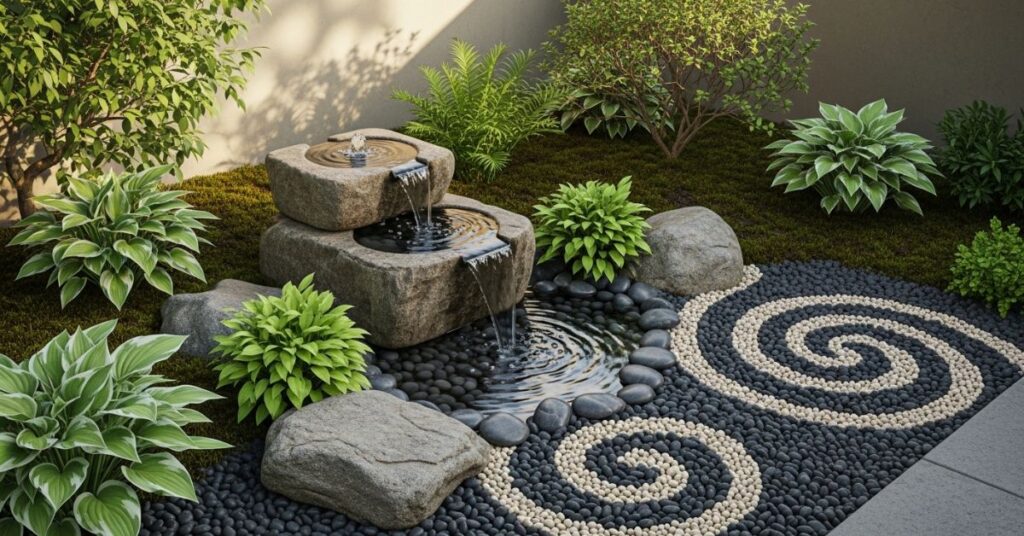 Backyard Corner with Water Feature