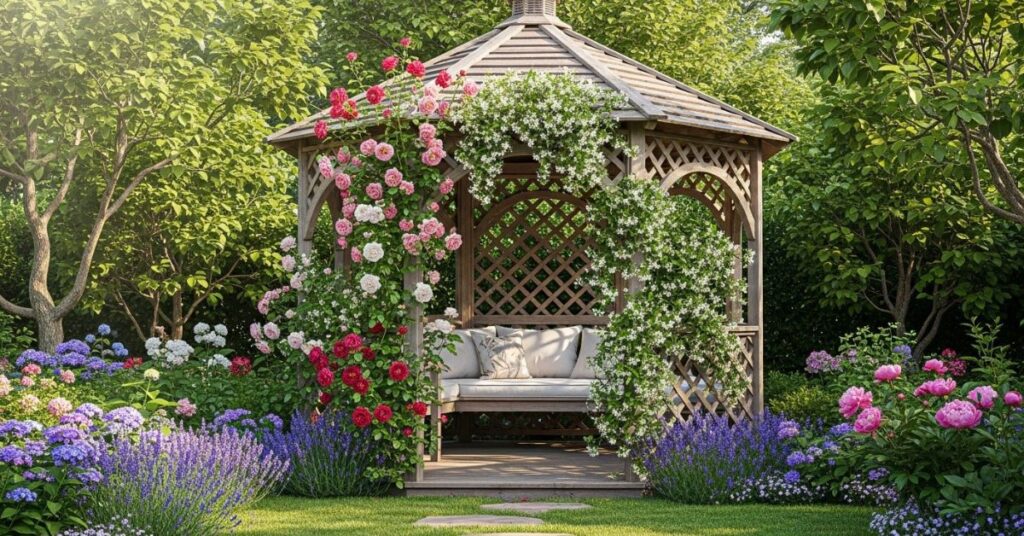 Backyard Garden Gazebo with Flower Vines