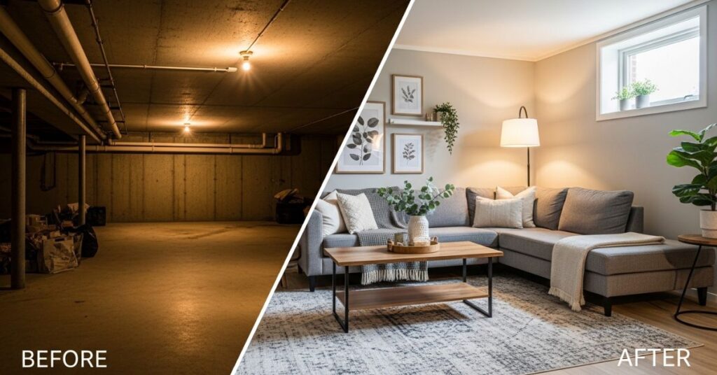 Basement Family Room Transformation Before and After Ideas