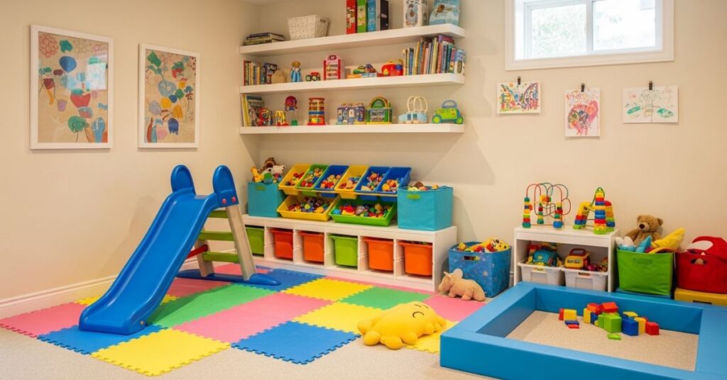 Basement Family Room with Kids Play Area Ideas