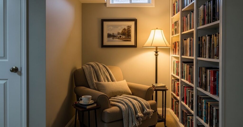 Basement Family Room with Reading Nook Ideas