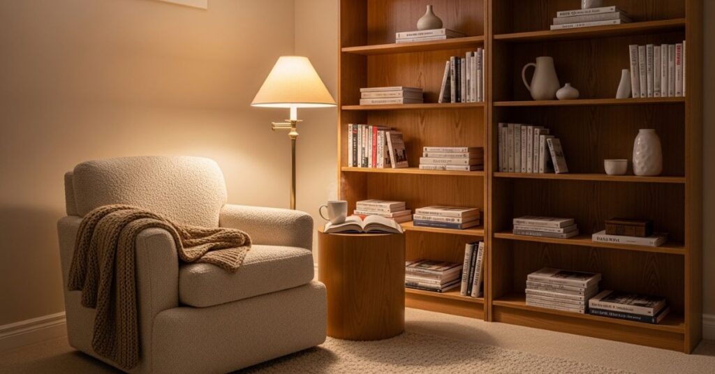 Basement Reading Nook with Lighting
