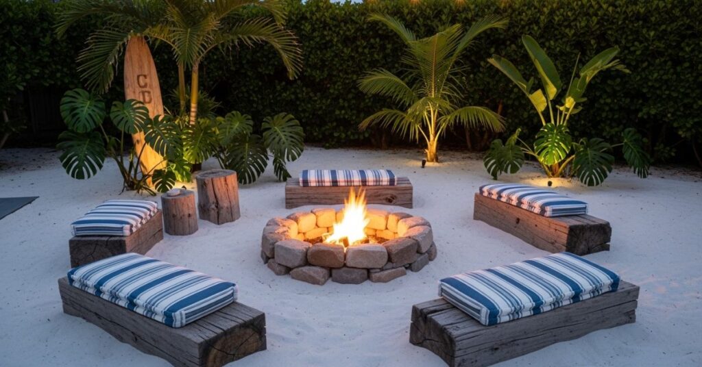 Beach Inspired Backyard Fire Pit Escape