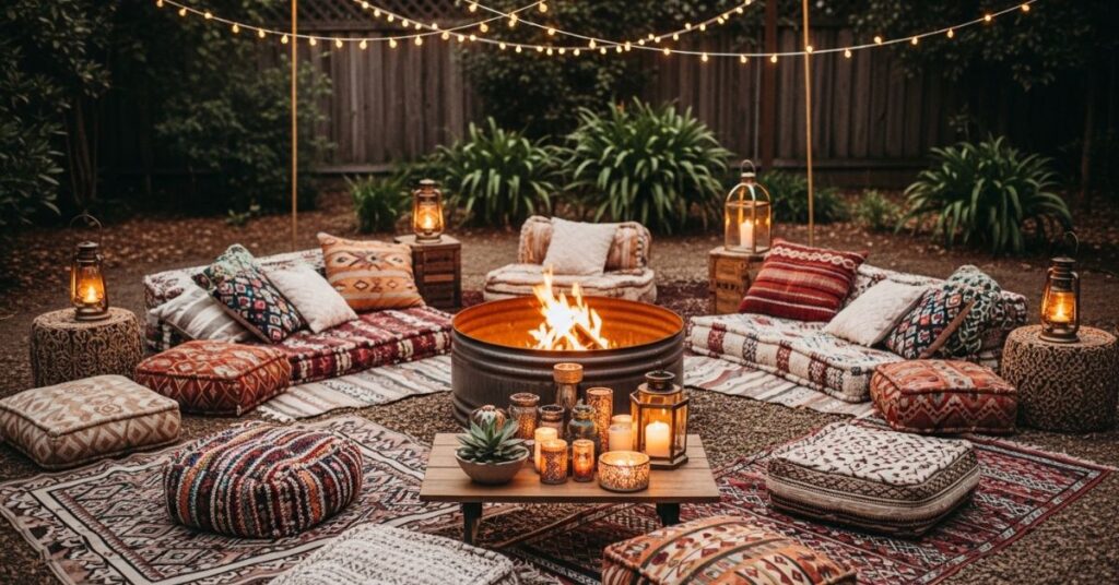 Boho Chic Outdoor Fire Pit Lounge