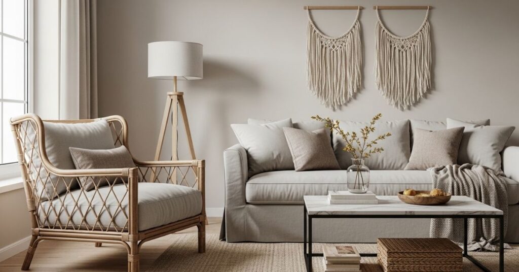 Boho Neutral Living Room with Soft Textiles
