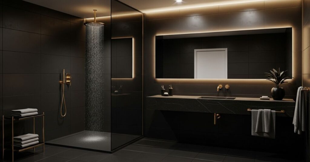 Bold Black Bathroom Tiles for a Luxury Spa Feel