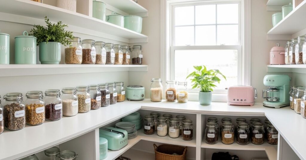 Bright and Airy Corner Pantry Setup