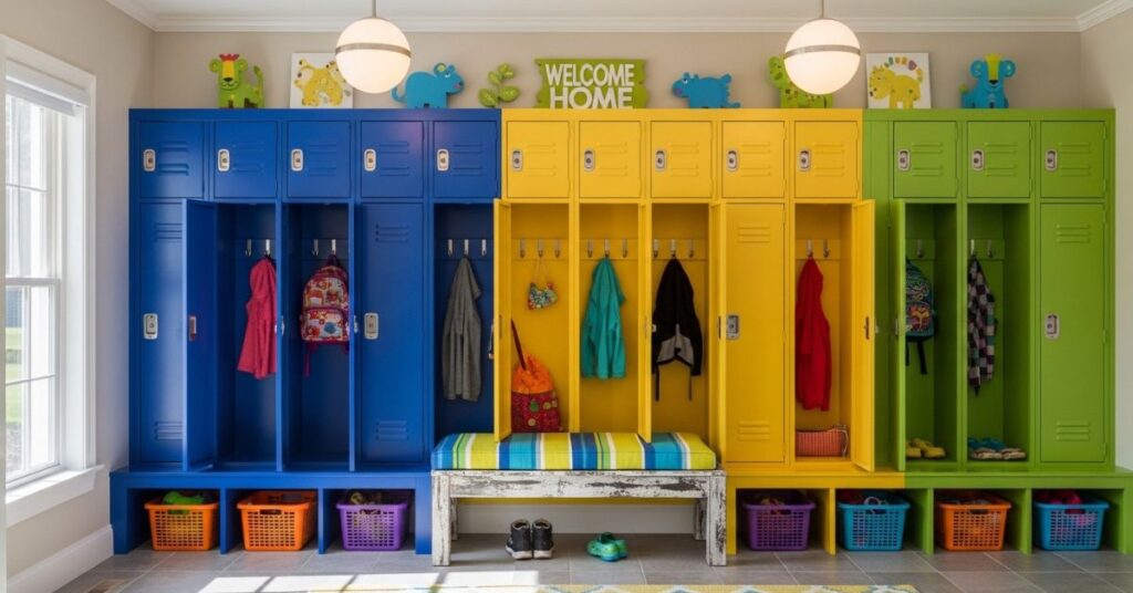 Bright and Colorful Mudroom Locker Ideas