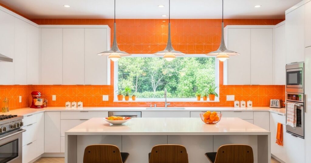 Cheerful Orange and White Contemporary Kitchen
