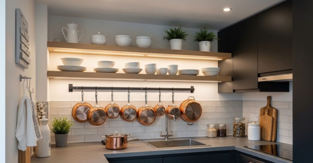 Chic Wall-Mounted Pot Racks for Small Kitchens