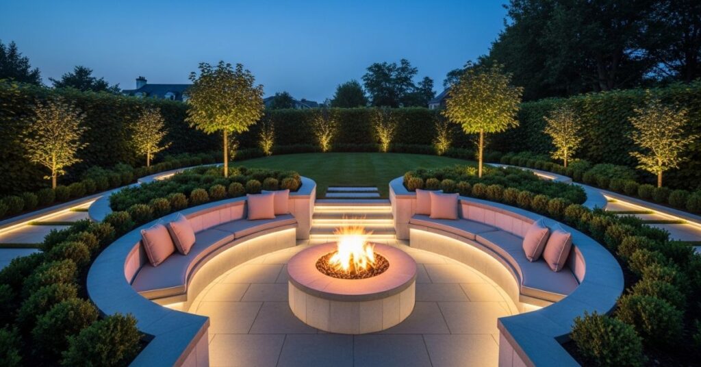 Circular Built In Seating Fire Pit Setup
