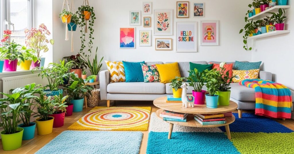 Colorful Living Room With Mixed Plant Decor