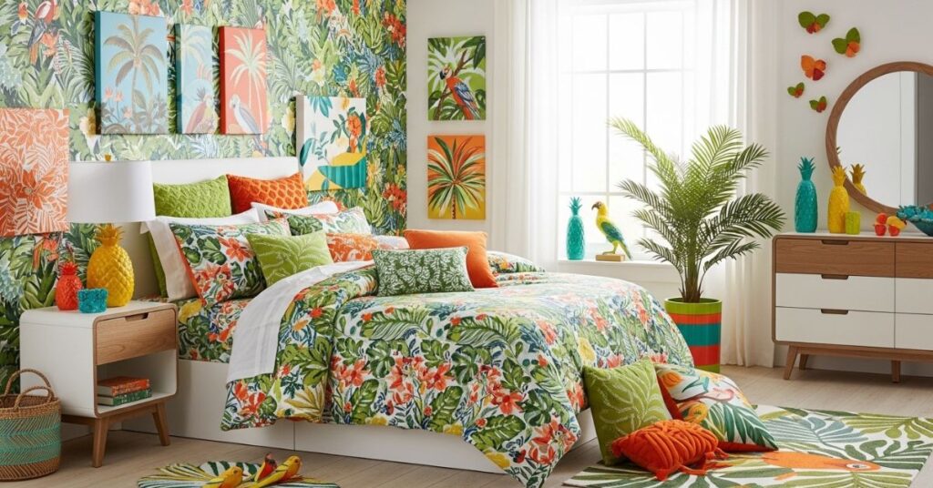 Colorful Tropical Bedroom Ideas with Bold Patterns