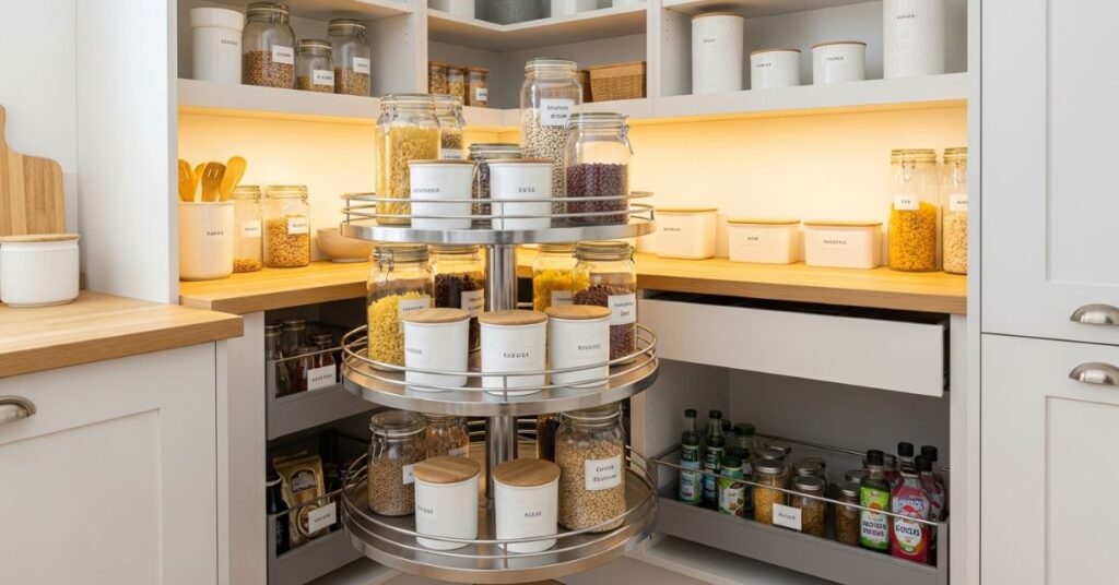 Corner Pantry with Lazy Susan Shelves