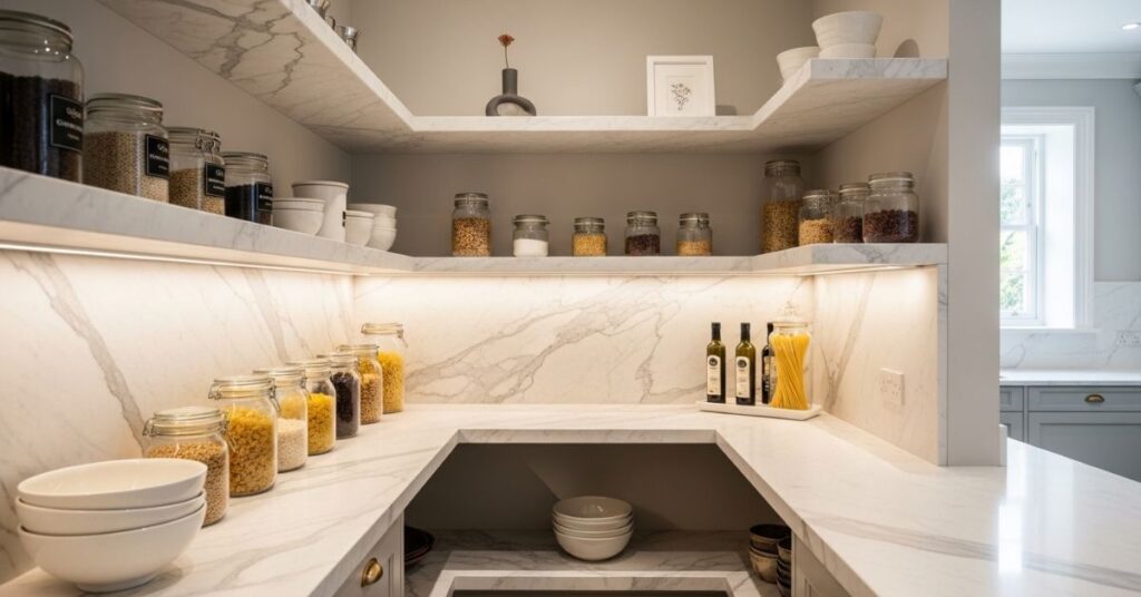 Corner Pantry with Marble Finish