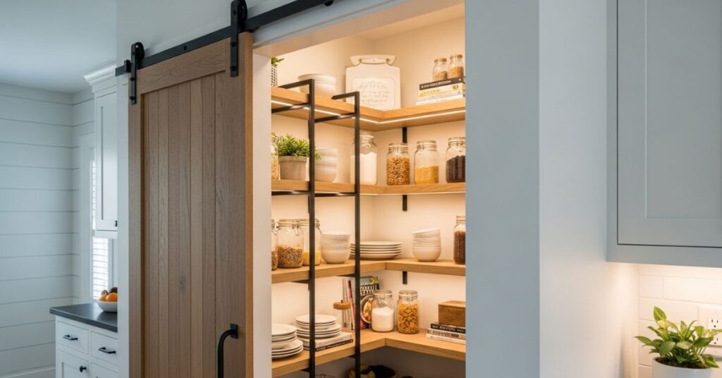 Corner Pantry with Sliding Barn Door