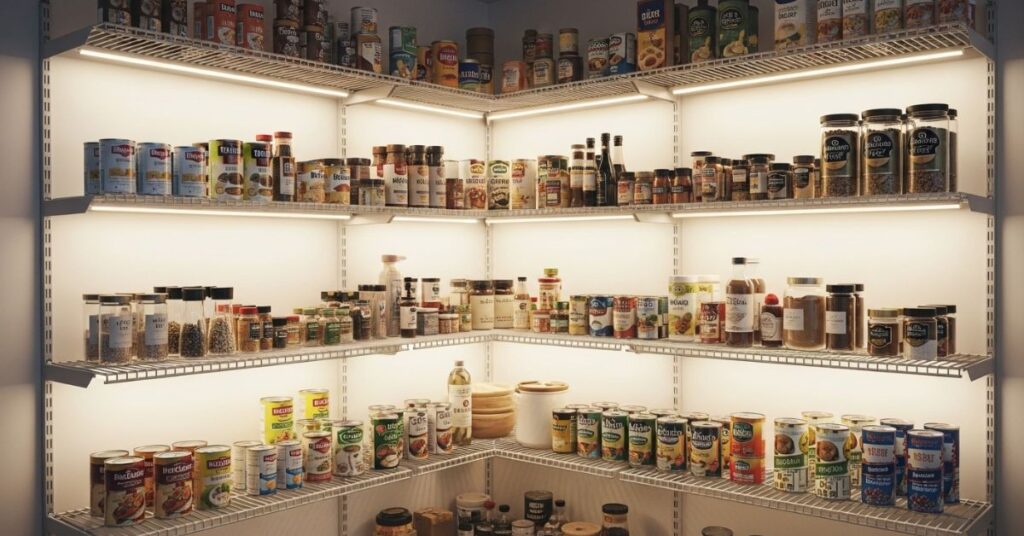 Corner Pantry with Wire Storage Racks